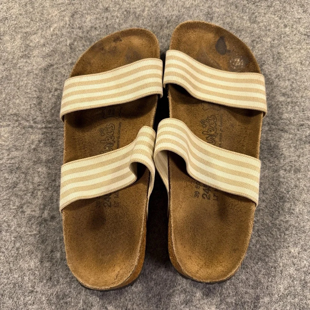 Birkenstock Birki's‎ Sandals Womens 7 38 Beige Striped Slide Cork Comfort Shoes